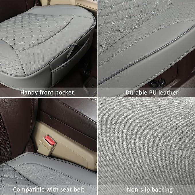 GIANT PANDA Bottom Seat Cover for Trucks&SUV, Front PU Leather Driver Seat Protector Fit for Chevy,Ram,Toyota,GMC,Ford F150 F-Series (2PCS-Grey) - Image 6