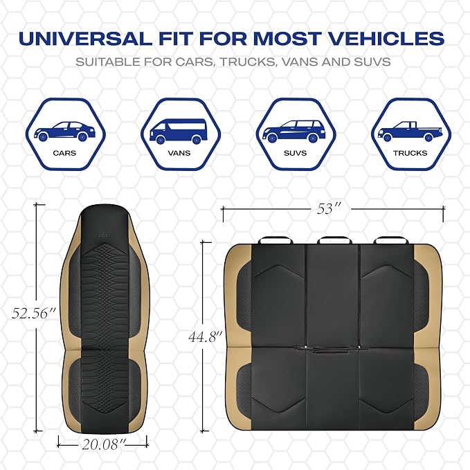 Skechers Memory Foam Car Seat Covers, Leather High Back Seat Covers Quilting Design,Waterproof Sports Car Seat Covers Full Sets,Airbag Compatible, Universal Fit for Most Cars, SUVs,Trucks,Beige - Image 5