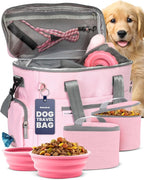 Rubyloo Original Doggy Bag™ Dog Travel Bag for Supplies with Travel Bowls | 2 BPA-Free Collapsible Bowls, 2 Pet Food Containers, TSA-Ready, Road Trips, Camping, Weekend Getaways, Doggy Gift, Lt. Pink by Rubyloo