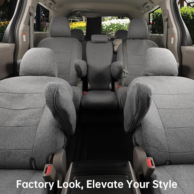 Sienna Car Seat Covers Custom Fit for 2011-2020 Toyota Sienna SE,LE,XLE,SE Premium,XLE Premium,8-Seater,Full Coverage,Airbag Compatible Polyester Auto Seat Protector (Full Set,Gray) - Image 8