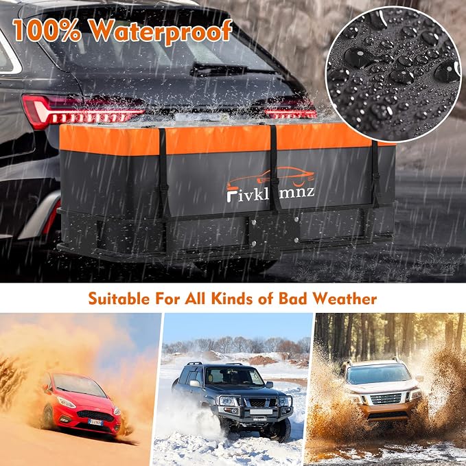 20 Cubic Hitch Mount Cargo Carrier Bag Waterproof Soft Car Tray | Luggage Bag (59" 24" 24") with 6 Reinforced Straps + 1 Combination Lock, Fits for All Vehicles with Steel Trailer Basket - Image 4