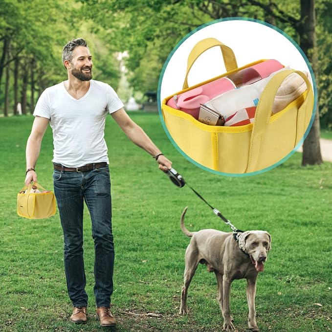 GUANJUNX Pet Tote Bag For Dog Supplies Organizer With 6 Large Pockets For Tools And Dog Foods, Travel Outdoor Bag (Yellow) - Image 6