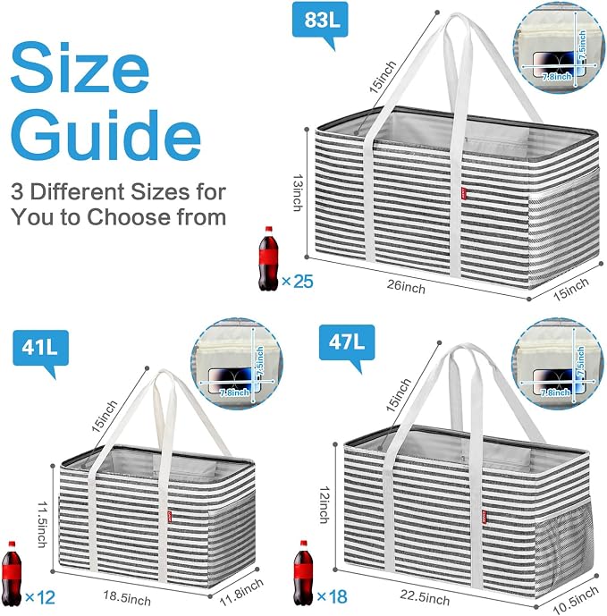 LHZK 2 Pack Utility Tote Bag with Metal Wire Frame and the Sides Rinforced, Large Tote Bag with Handle, Reusable Grocery Bags Foldable, Beach Bag, Car Tote, Black, 18.5''x11.8''x11.5'' - Image 4