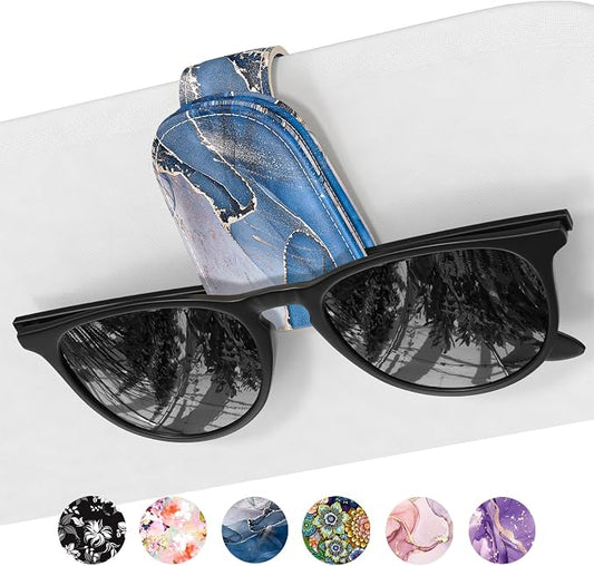 Sunglasses Holder for Car Visor, Magnetic Leather Car Sunglass Holder, Car Sun Visor Glasses Hanger Clip, Car Interior Accessories for Women Men, Fits All Size Eyeglasses by NPOOYI