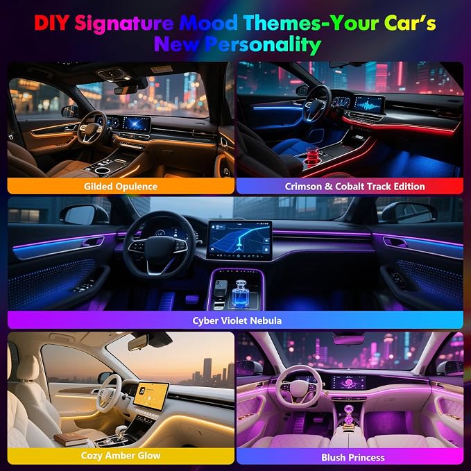 Dreamcolor Acrylic Car Ambient Lighting Kit 14 in 1 LED Interior Car Strip Lights APP Control Zoned Control System 252 Color Modes DIY Neon Wireless Sound Activated RGB Neon Light Kits New Version - Image 6