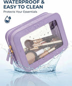 Makeup Bag Set Cosmetic Pouch for Women Waterproof PU Leather,Travel Toiletry Bag Cute Makeup Organizer Purse Pouch Preppy Pencil Case with Zipper (2Pack-Standard&Slim, Purple) - Image 6