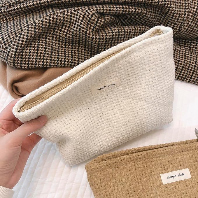 RSRSLEII Woven Travel Makeup Bag, Cute Travel Toiletry Bag(07White Weaving | Aesthetic Portable Cosmetic Bag with Canvas Lining, Coquette Makeup Pouch, Skincare Bag Car Storage Bag for Women and Girls - Image 5