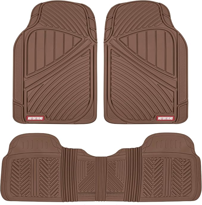 Motor Trend FlexTough Performance All Weather Rubber Car Floor Mats - 3 Piece Floor Mats Automotive Liners for Cars Truck SUV, Heavy-Duty Waterproof (Brown) by MotorTrend