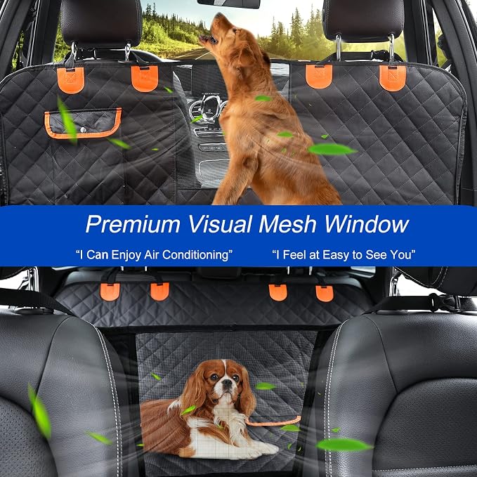 Dog Car Seat Cover for Back Seat 600D Scratchproof Nonslip Durable Waterproof Cars Pet Backseat Covers with Mesh Window Dogs Hammock for Car，SUV, Truck (60" W x 64" L) - Image 2