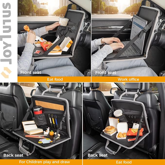 JOYTUTUS 3 in 1 Steering Wheel Eating Tray (Gray), Car Back Seat Laptop Desk, Multifunctional Office Bag, Car Work Table for Writing, Car Organizer for Kids, Commuters, Family - Image 3
