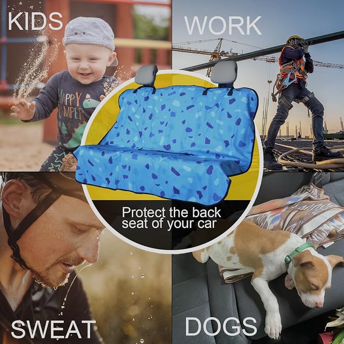 Back Seat Cover for Car Trucks Van SUV Jeep,Waterproof Rear Bench Towel Seat Covers for Dogs and Kids,Automotive Backseat Protector (Blue Marbling) - Image 6