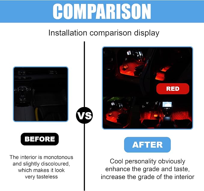Car LED Strip Light, 24 LED 12V USB Port, Red | RGB Neon Auto Interior Atmosphere Lights, Under Dash Ambient Night Light, Universal Decorative Lamp Accessory for Car Truck - Image 5