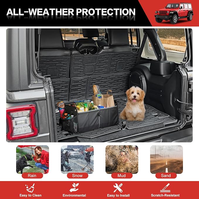Cargo Liner with Seat Back Cover Fit for 2018-2025 Jeep Wrangler JL Unlimited 4 Door 4X4, Cargo Mat TPE Seat Back Protector for 2024 Jeep Wrangler JL/JLU Accessories(Cargo Mat+ Backrest Mats) - Image 6