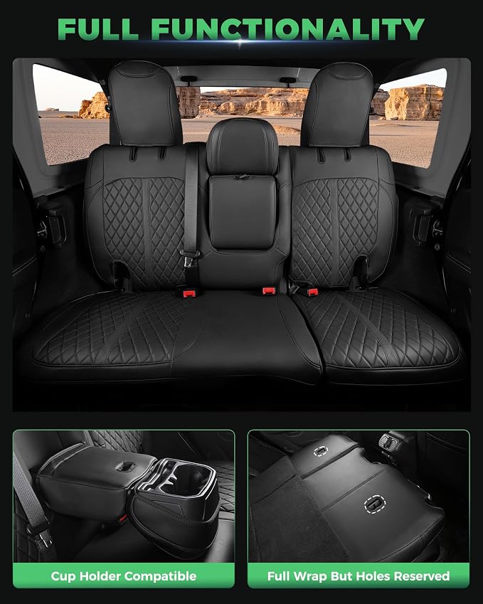 RIDEPOSH for Jeep Wrangler Leather Custom Car Seat Covers Full Set 4 Door | 2018-2026 JL, with Rear Cup Holder, Not for 4XE, Luxury Waterproof Protector, 40/60 Spilt, 5 Seats, Full Coverage, Durable - Image 5