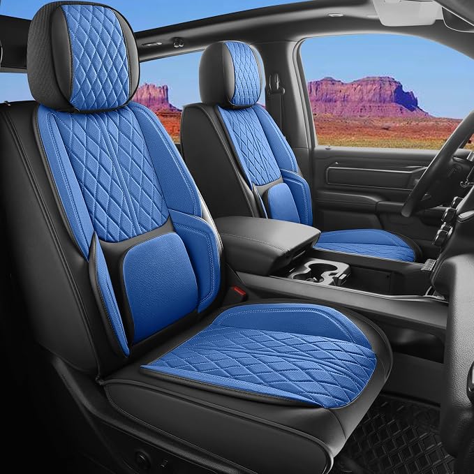Car Seat Cover Custom Fit for Dodge Ram 1500 2500 3500 2002-2026 Faux Leather Seat Cover Set Compatible with Crew Quad Regular Cab Pickup Truck Cushions (Black Redline, Front Seat) by DuDuWang