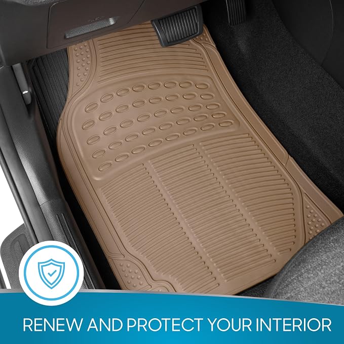 BDK ProLiner Floor Mats for Cars Trucks SUV, 4-Piece All-Weather Car Mats with Universal Fit Design, Durable Car Floor Mat with Capture Ridges, Waterproof Rubber Floor Mat for Cars (Beige) - Image 3