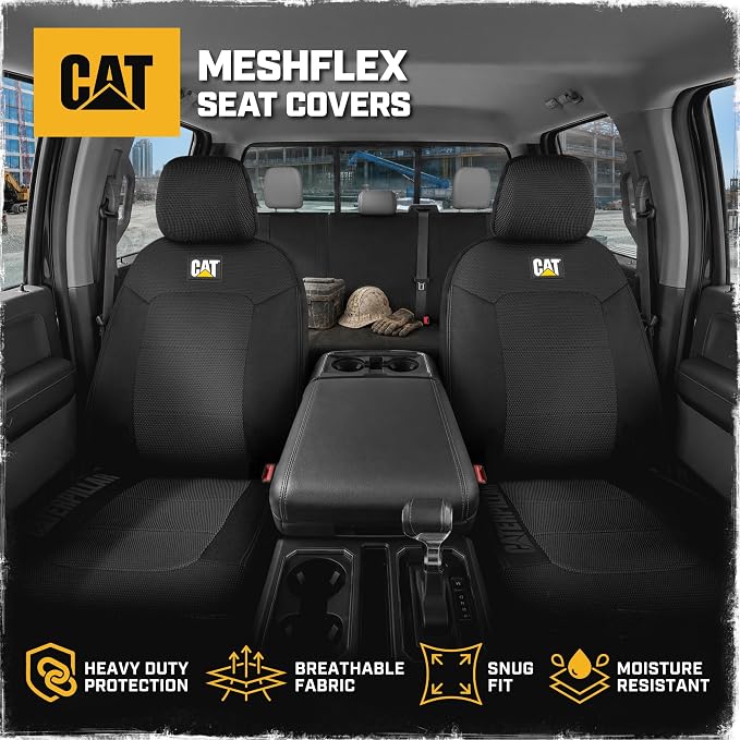CAT MeshFlex Seat Covers Full Set for Full-Size Pickup Trucks Only - Black | Front Bucket Seat Covers & 60/40 Split Rear Bench Protector – Interior Accessories For F-150, Silverado, Ram, Sierra & Tundra - Image 4