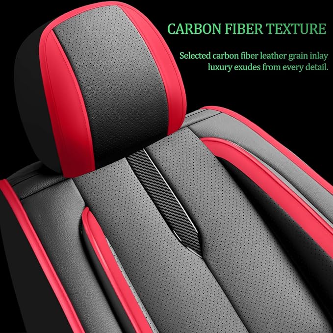 Fit Maxima Car Seat Covers for Nissan Maxima 2011-2021 2022 2023-Upgraded Premium Waterproof & Breathable Leather,Airbag Compatible,All-Weather Seat Cushion Protector,2 Front/Black-Red - Image 3