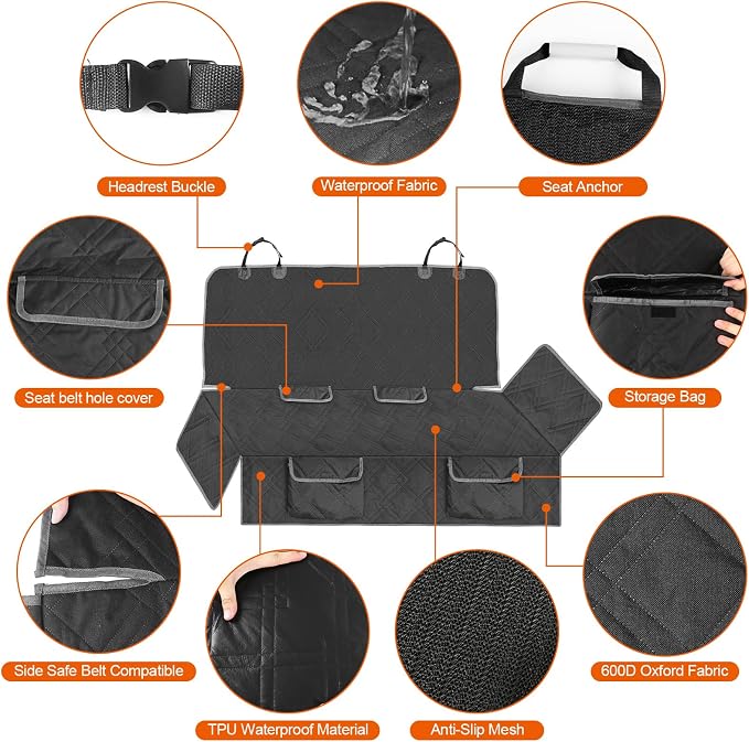 Dog Car Seat Cover for Subaru Crosstrek 2013-2025 | Waterproof Pet Bench Seat Cover for Back Seat, 600D Heavy Duty Scratch Proof Nonslip Truck Seat Covers for Dogs - Image 3