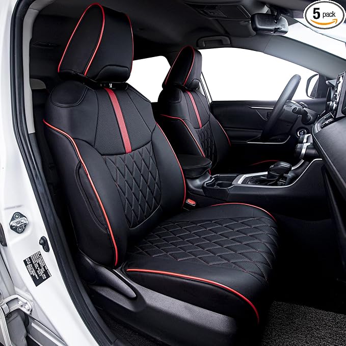 HKZ Custom Fit Corolla Car Seat Cover Full Set for Toyota Corolla Sedan 2020 2021 2022 L LE (Gasoline Models Only) 5-Seats Full Set,Durable Faux Leather (Black+Red) by HKZ
