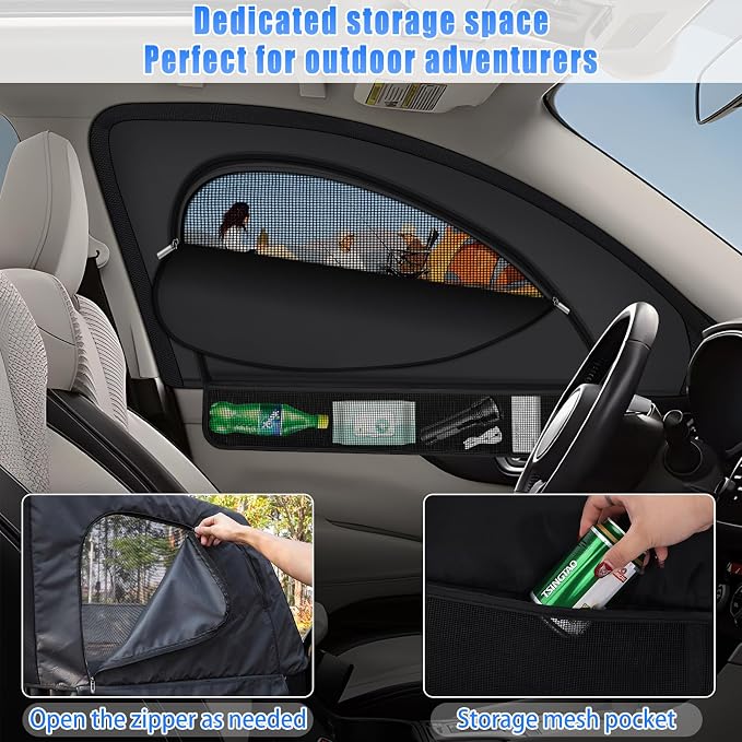 ZATOOTO Car Window Shades for Ford F-150 2021-2024 Car Window Covers Blackout | Double-Layer with Zipper | Airflow and Privacy F-150 Window Screen with Storage Bag for Camping Napping Traveling - Image 2