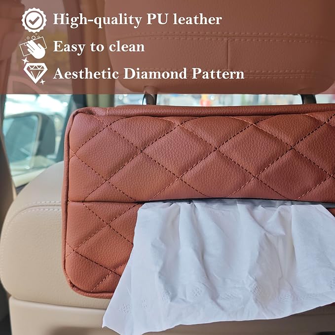 Car Tissue Holder for 120 Standard Tissue,Leather PU Tissues Box Cover for Car Backseat,Extra Large Rectangle Napkin Holder Soft Rectangular,Fits for Kleenex tissues,for Storage& Organization (Brown) - Image 3