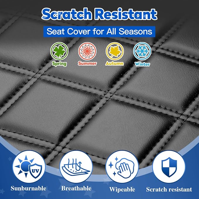 NOKINS Golf Cart Seat Covers 4 Piece Fits Yamaha Drive G29 /Drive2 | Front and Rear Seat Vinyl Covers, Golf Cart Accessories, No Staples(Black&Black Stitch) - Image 4