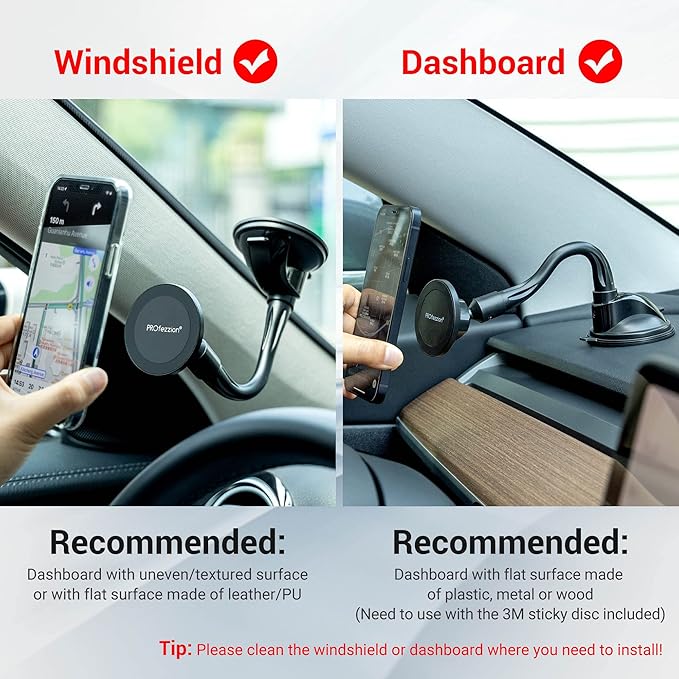 PROfezzion for MagSafe Car Windshield Mount Magnetic Holder, Suction Cup | Flexible Aluminum Rod, on Window Dash or Vent, Stable & Angle Adjustment, for iPhone 17 16 15 14 13 Pro Max & All Phones - Image 4