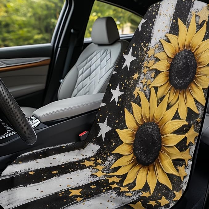 American Flag Sunflower Towel Seat Covers for Cars Front Seat Only Sunflowers Car Seat Cover Protector with Storage Bag American Flag Auto Interior Accessories 4Th of July Sweat Yoga Towel - Image 3
