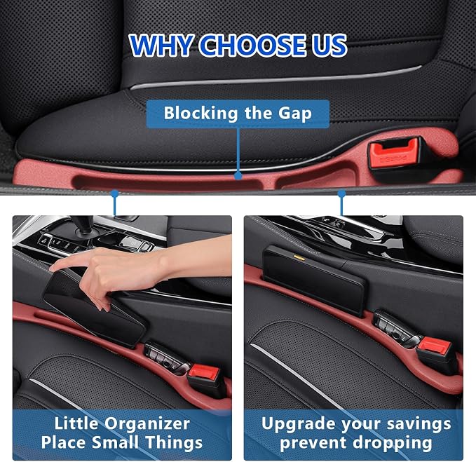 Car Seat Gap Filler Organizer 2Pack,Car Accessories Side Plug,Red | 2 in1 Drop Stop Seat Side Guard with Safety Hammer & Storage Slot,Interior Blocker Strip Universal Fit for Car SUV Truck - Image 4