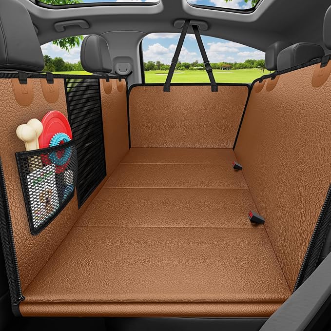URPOWER PU Leather Hard Bottom Dog Car Seat Cover, Back Seat Extender | 500 lbs Support, 45% More Space, Waterproof, Scratch Resistant, Non-Slip, Mesh Window, Easy Care, Dog Seat Belt Included by URPOWER