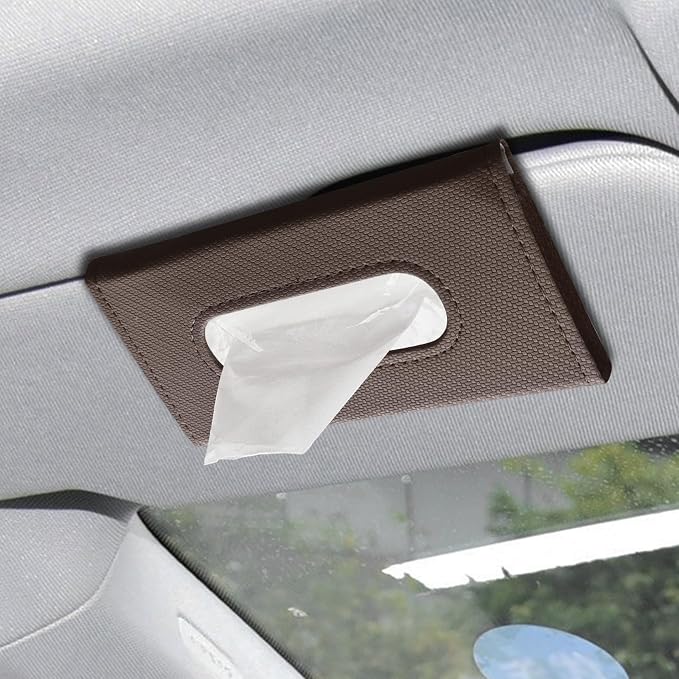 Car Visor Tissue Holder, Tissue Box Holder for Car, Leather Auto Sun Visor Napkin Case Mask Dispenser, Automotive Accessories Rectangular Hanging Auto Napkin Box Fit for Most Vehicles (Brown) by Unknown