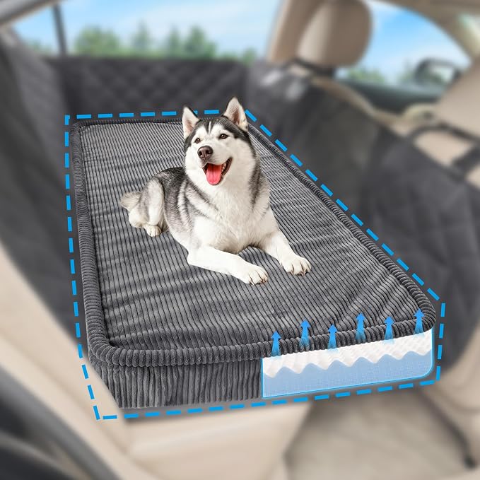Loiion Dog Car Bed, Non-Slip Backseat Extender Pet Mat 50"x24.6"x4" | Removable, Washable Dog Bed With Waterproof Liner Protects Car Seats, Anti-Slip Travel Bed For Dogs by Loiion