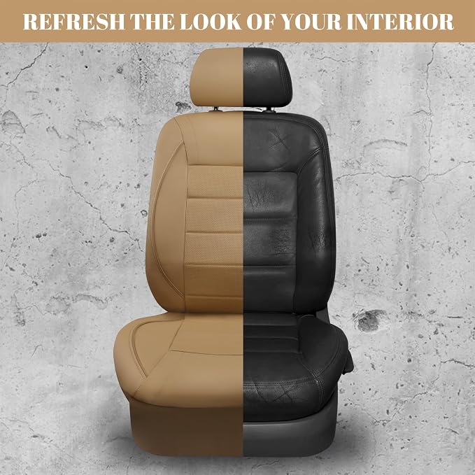 CAR PASS Piping Leather Seat Cover,Universal FIT with Composite Sponge Inside,Airbag Compatible and Reserved Opening Holes,Inside zipper for Cars,Sedan,SUV,Truck(Full Set,Beige with Tan Piping-Stripe) - Image 7