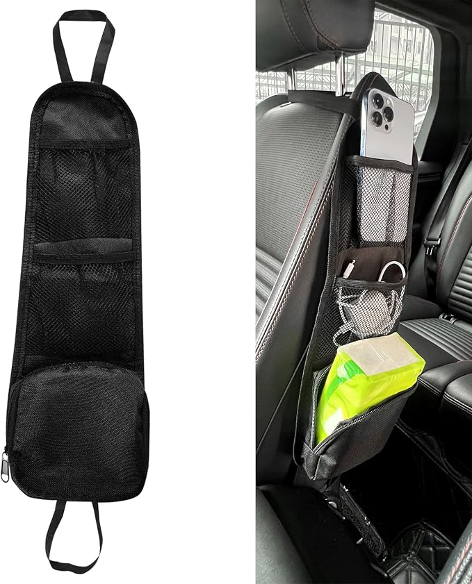 Car Seat Side Organizer, Car Storage, Auto Seat Storage Hanging Bag for Drink Glasses Phone Wallet, Auto Accessories Multifunctional Automotive Mesh Net Pocket for SUV RV Truck (1PCS) by Unknown