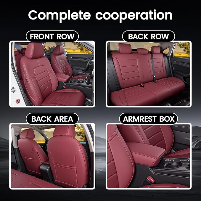 HKZ Custom Fit Civic Seat Cover Full Set for Honda Civic (Sedan 2022 2023 2024 Touring)&(Sedan 2025-2026 Sport Touring),5-Seats Full Set,Leather Seat Protector(Burgundy) - Image 8
