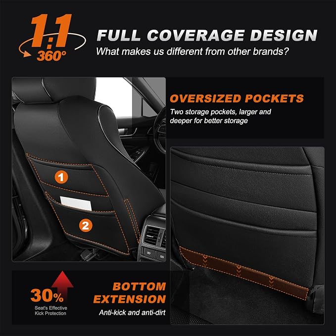 Custom Fit Seat Covers for Honda Accord 2018-2022 | EX-L,Touring,Sport,EX,Hybrid-Faux Leather Waterproof Airbag Compatible Accord Seat Covers Full Set Black&Gray(Not for LX) - Image 5