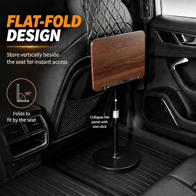 Large Adjustable Car Desk with Premium Solid Wood Tabletop, Tilt & 360° Swivel Portable Workstation, Height Adjustable Mobile Car Desk for RV, Home Office, Reading, Gaming and Writing - Image 5