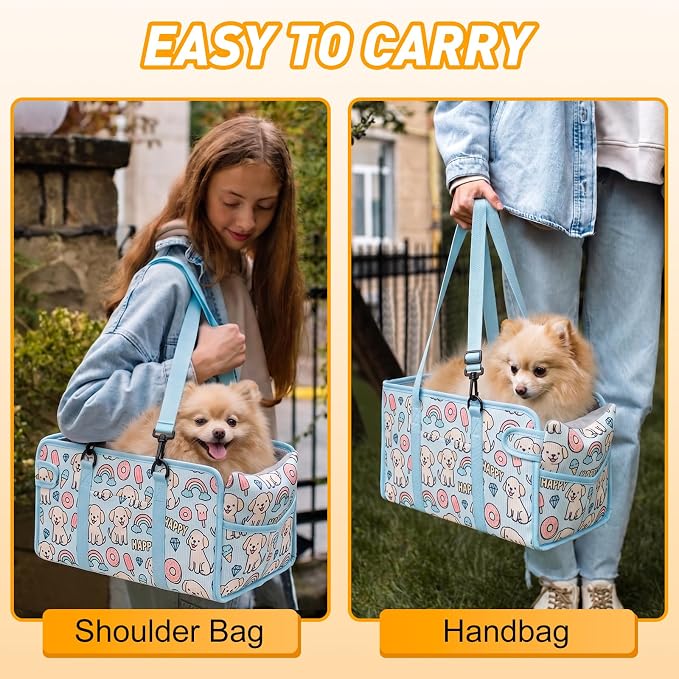 Console Dog Car Seat for Small Dogs, Foldable Booster Seat, Blue Puppy | Portable Booster Seat Sits On Car Console/ Armrest. Foldable for Easy Storage. for Center Console, Easy To Clean. - Image 7