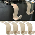 4-Pack Car Headrest Hooks Holds 55lbs Seat Storage Organizer for Bags | Fiber Leather, Durable Metal, Car Hanger for Backpack Umbrella Water Bottle Coat Purses Handbags Groceries, Beige by Amooca