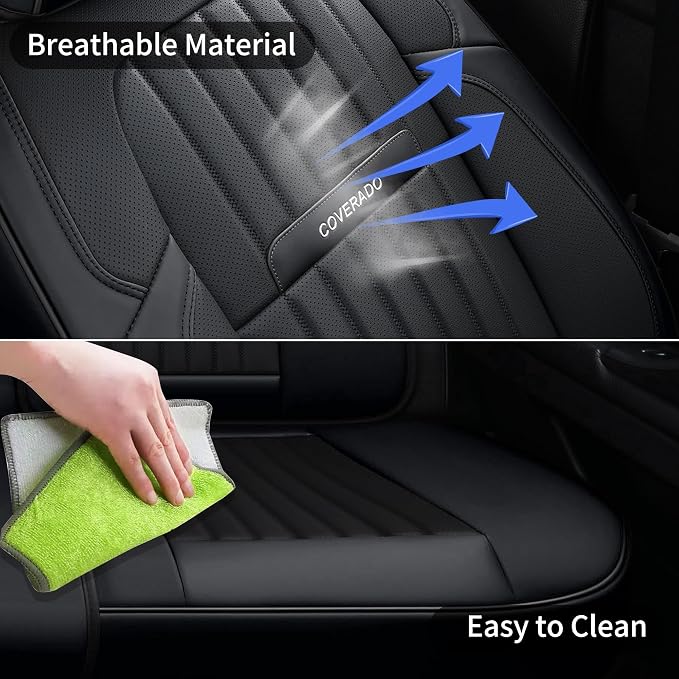Coverado Seat Covers, Car Seat Covers Front Seats, Car Seat Cover, Car Seat Protector Waterproof, Car Seat Cushion Nappa Leather, Black Seat Covers for Cars Carseat Cover Universal Fit for Most Cars - Image 5