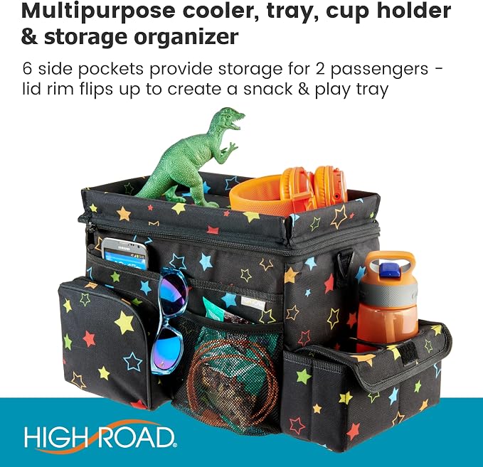 High Road CarHop Car Caddy Organizer With Cooler and Cup Holders | Sturdy Snack and Play Backseat Organizer for Kids with Top Tray and 6 Organization and Storage Pockets - Image 2