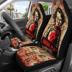 GENANY Creepy Doll Character Car Seat Covers, 2-Piece Front Seat Set | 2-piece polyester front seat cover set, each 49.5 x 19.6 inches, with adjustable straps and hooks - Image 3