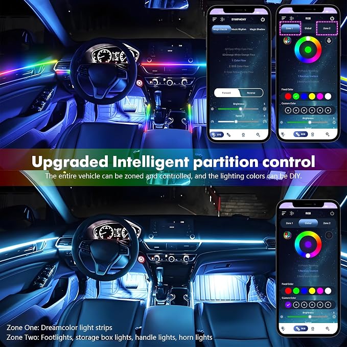 Dreamcolor Acrylic Car Ambient Lighting Kit 14 in 1 LED Interior Car Strip Lights APP Control Zoned Control System 252 Color Modes DIY Neon Wireless Sound Activated RGB Neon Light Kits New Version - Image 2