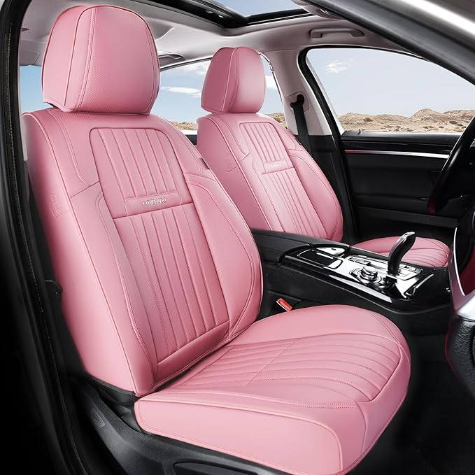 Coverado Car Seat Covers Front Seats, Seat Covers for Cars, Car Seat Protector, 2-Pack Car Seat Cushion Nappa Leather, Waterproof Seat Covers Carseat Cover Universal Fit for Most Cars Trucks(Pink) by COVERADOAUTO
