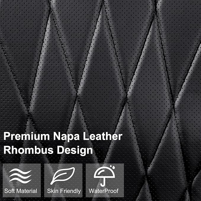 CAR PASS Luxury Napa Leather Front Car Seat Covers, Sideless Car Seat Protectors with Storage Pocket, Non-Slip Automotive Seat Cover for Cars Trucks SUV, Airbag Compatible, 2 Pack (Black) - Image 5