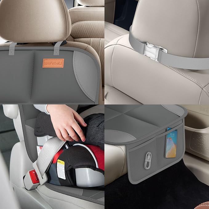 SMART ELF 2 Pack Car Seat Protector - 600D Fabric Waterproof (Dark Gray) | Baby/Pets for Child Car Seat with Thicily Padded and Non-Slip Backing Mesh Pockets, Universal Size - Sedan SUV Truck - Image 6
