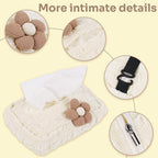 Lace Car Tissue Holder, Cute Flower Napkin Dispenser for Visor & Backseat, Hanging Soft Paper Storage Bag, Aesthetic Car Interior Accessories for Women (Cream White) - Image 2