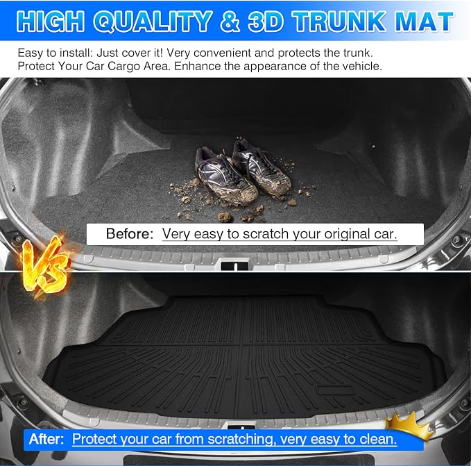 Corolla Cargo mat - Trunk Mat for Toyota Corolla 2014-2019 | All Weather Trunk Mat for Corolla Accessories, Heavy Duty Rubber Mats, Car Accessories - Image 6