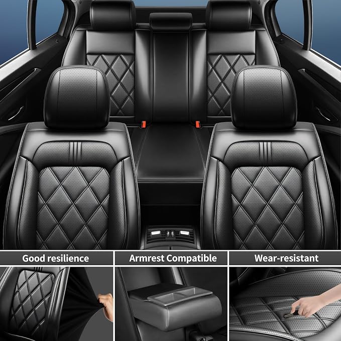 Car Seat Covers Custom Fit for KIA Sorento 2008-2026, Premium Full Coverage Leather Automotive Seat Protectors, All Seasons Waterproof Breathable, Airbag Compatible (Full Set, Black) - Image 4